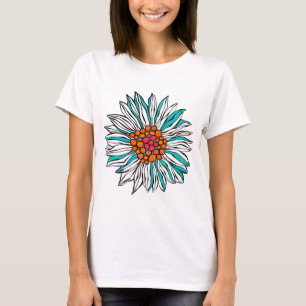 Weiße Aquamarine Orange Red Daisy Blume T-Shirt