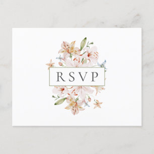 Weiße Aquarell-Blumen-Hochzeits-RSVP Einladungspostkarte