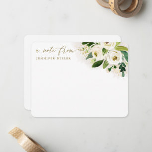 Weiße Aquarell-Blumen Schrift Mitteilungskarte