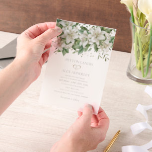 Weiße Aquarell-Blumenhochzeit Pergament Einladungen