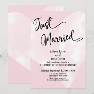 Weiße Aquarell-Herz-Rosa-Just-Married-Skript Einladung