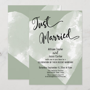 Weiße Aquarell-Herz-Sage-Just-Married-Schrift Einladung
