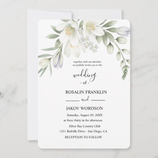 weiße Aquarell-Hochzeit Einladung (Vorderseite)
