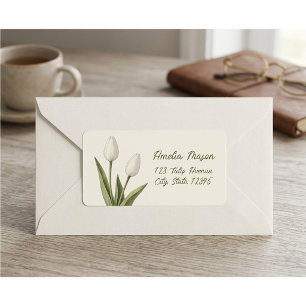 Weiße Aquarell-Tulpen Gedenk-Rücksendeadresse Adressaufkleber