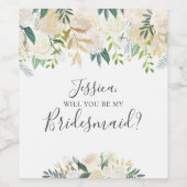 Weiße Aquarellblume wird meine Brautjungfrau sein Weinetikett (Einzelnes Label)