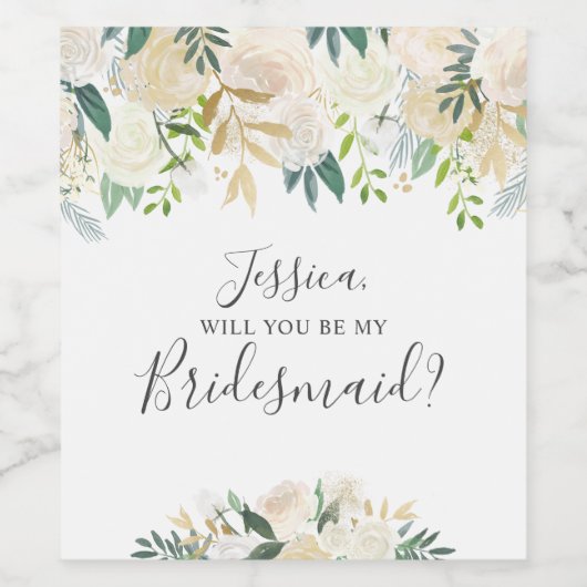 Weiße Aquarellblume wird meine Brautjungfrau sein Weinetikett (Einzelnes Label)