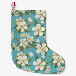 Weiße Aquarellblumen Grüne Blätter Kleiner Weihnachtsstrumpf