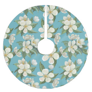 Weiße Aquarellblumen Grüne Blätter Polyester Weihnachtsbaumdecke