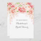 Weiße Aquarellfarbe Blütenrot Rosa Brautparty Einladung (Vorne/Hinten)