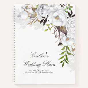 Weiße Aquarellfarben Blume Eleganter Hochzeitsplan Notizblock