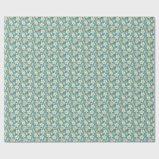 Weiße Aquarellfarben Blume Grüne Blätter Geschenkpapier (Flach)