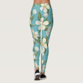 Weiße Aquarellfarben Blume Grüne Blätter Leggings (Rückseite)