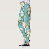 Weiße Aquarellfarben Blume Grüne Blätter Leggings (Links)