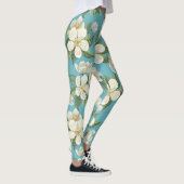 Weiße Aquarellfarben Blume Grüne Blätter Leggings (Rechts)