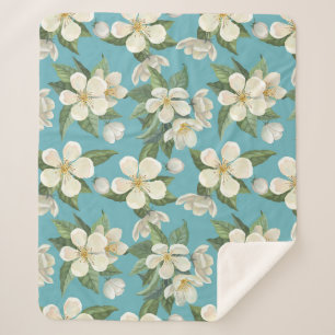 Weiße Aquarellfarben Blume Grüne Blätter Sherpadecke
