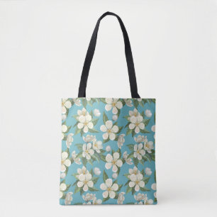 Weiße Aquarellfarben Blume Grüne Blätter Tasche