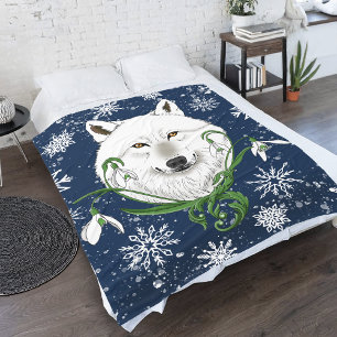 Weiße Arktische Wolf Schneeglöckchen Blumen Fleecedecke