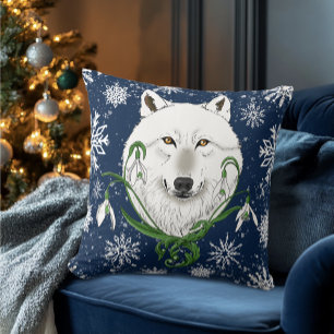 Weiße Arktische Wolf Schneeglöckchen Blumen Kissen