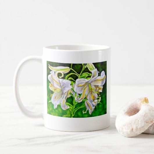 Weiße asiatische Lilien-Tasse Kaffeetasse (Mit Donut)