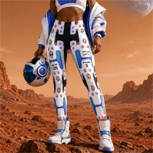Weiße Astronautin Weltraum Mädchen Android Roboter Leggings