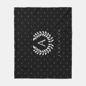 Weiße auf schwarzem Lorbeer-Monogramm-Polka-Punkt- Fleecedecke (Vorderseite)