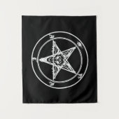 Weiße auf schwarzer satanischer Altarteppich Wandteppich (Vorderseite)