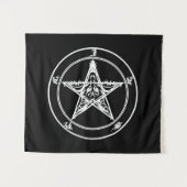 Weiße auf schwarzer satanischer Altarteppich Wandteppich (Vorderseite (Horizontal))