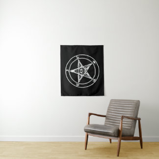 Weiße auf schwarzer satanischer Altarteppich Wandteppich