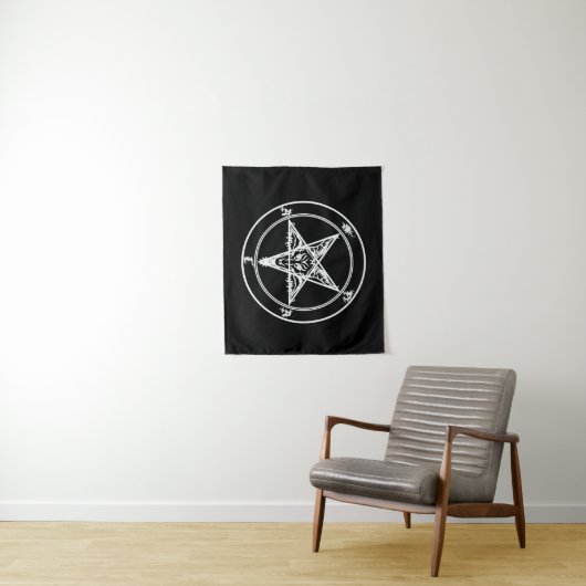 Weiße auf schwarzer satanischer Altarteppich Wandteppich (Beispiel)
