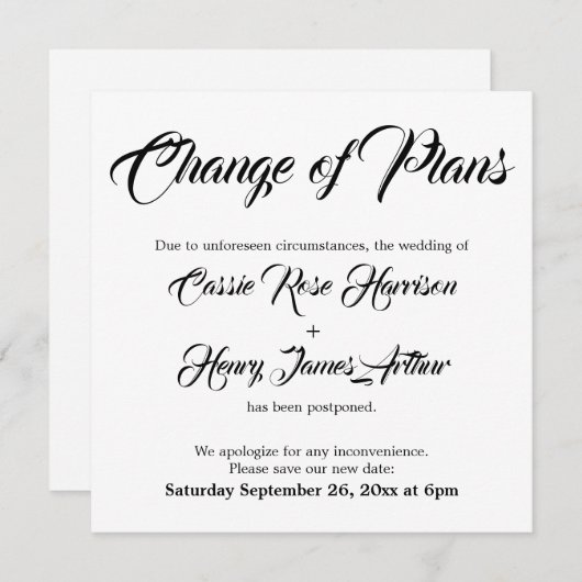 Weiße, aufgeschobene Hochzeitänderung Einladung (Vorne/Hinten)