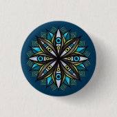 Weiße Augen Mandala Art - Trippy Blume Blue Green Button (Vorderseite)
