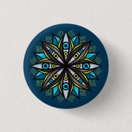 Weiße Augen Mandala Art - Trippy Blume Blue Green Button
