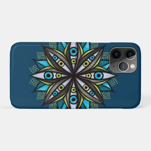 Weiße Augen Mandala Art - Trippy Blume Blue Green Case-Mate iPhone Hülle (Rückseite (Horizontal))