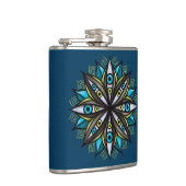 Weiße Augen Mandala Art - Trippy Blume Blue Green Flachmann (Rechts)