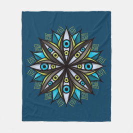 Weiße Augen Mandala Art - Trippy Blume Blue Green Fleecedecke