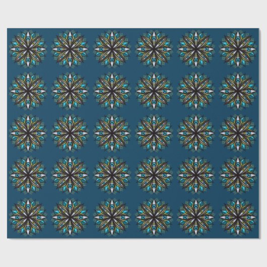 Weiße Augen Mandala Art - Trippy Blume Blue Green Geschenkpapier (Flach)