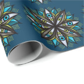 Weiße Augen Mandala Art - Trippy Blume Blue Green Geschenkpapier (Rolleneckpunkt)
