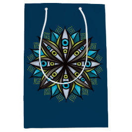 Weiße Augen Mandala Art - Trippy Blume Blue Green Mittlere Geschenktüte