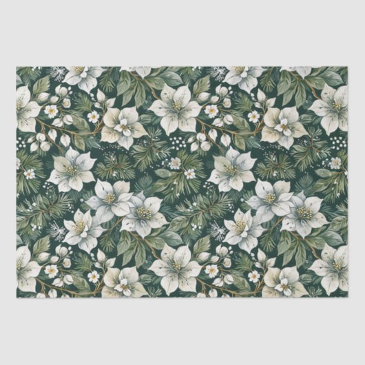 Weiße Azaleen und Evergreens Holiday Seidenpapier (Vorderseite)