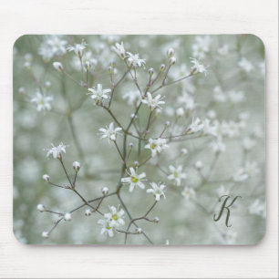 Weiße Baby-Atem-Blumen-Foto mit Monogramm Mousepad