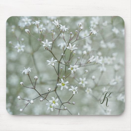 Weiße Baby-Atem-Blumen-Foto mit Monogramm Mousepad (Vorne)