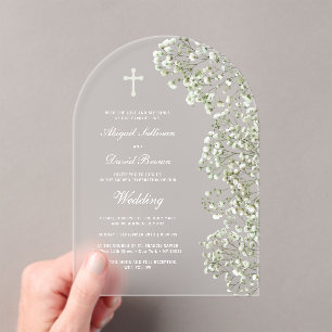 Weiße Baby-Atem-Bogen-Hochzeit Acryleinladungen
