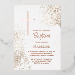 weiße Baby's Breath-Blumen Taufe Folieneinladung