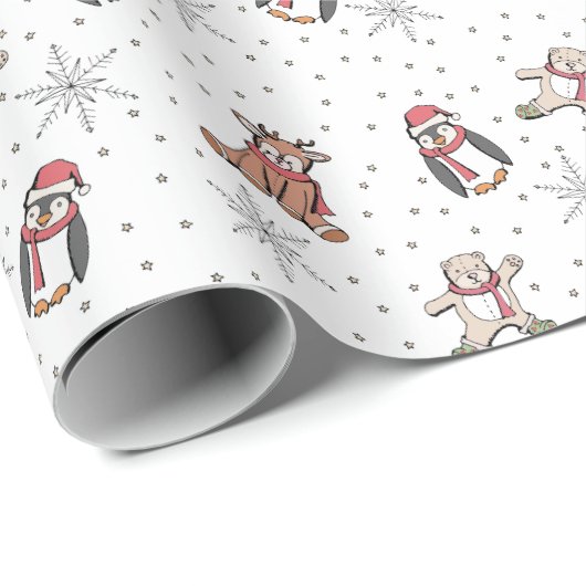 Weiße Babys Erste Weihnachtswintertiere Geschenkpapier (Rolleneckpunkt)