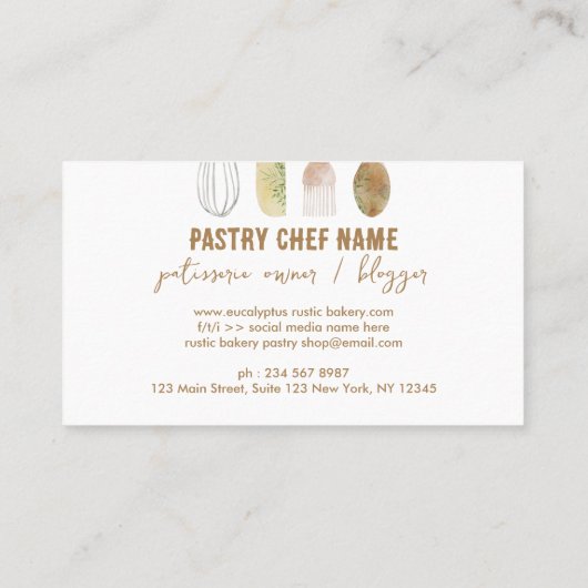 Weiße Bäckerei Rustikale Kuchendekoration Visitenkarte (Rückseite)