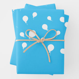 Weiße Ballons auf pastellblau Geschenkpapier Set