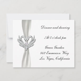 Weiße Band Silber Schwäne Empfangskarte Einladung
