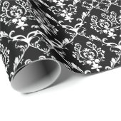 Weiße barocke Damaskus Custom Black Background Geschenkpapier (Rolleneckpunkt)