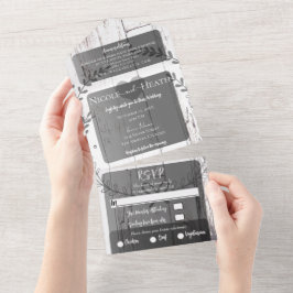 Weiße Bartholz Bauernhof Wreath Barn Wedding All In One Einladung