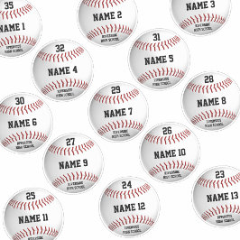 weiße Baseballs Set 13 personalisierte Spielername Aufkleber